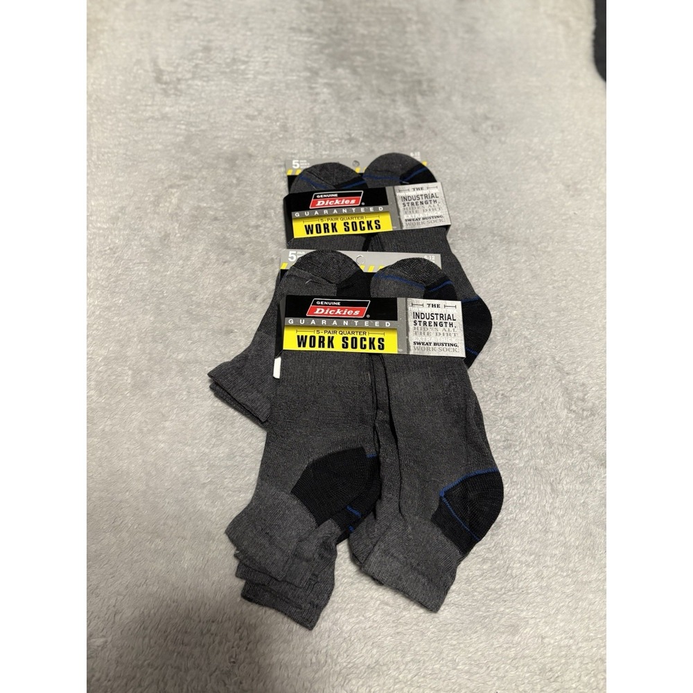 Dickies Dri-Tech Quarter Performance Work Gray Socks Pair of 10 Moisture Sz 6-12